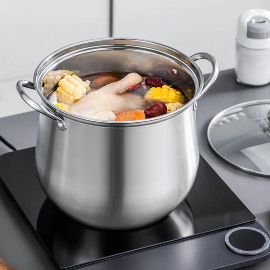 1pc Large Stainless Steel Stock Pot - Ideal for Soups, Stews, and More - Durable, Easy to Clean - Essential Kitchen Gadget