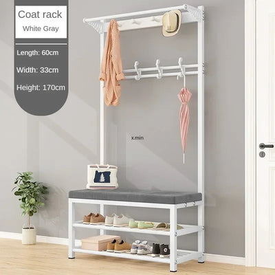 Mobile Coat Rack Shoe Bench Bedroom Metal Hanging Clothing Home Entryway Furniture Clothes Rack Shoe Bedroom Stool