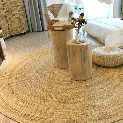 Rattan Round Carpets For Living Room Bedroom Kitchen Straw Natural Plants Fiber Rugs Hand Woven Garden Table Mats Anti-slip