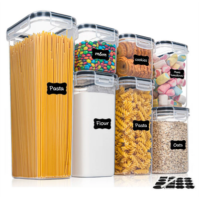 Kitchen 7pcs Food Containers Set BPA Free Plastic Airtight Storage Box With 10stickers and Pen