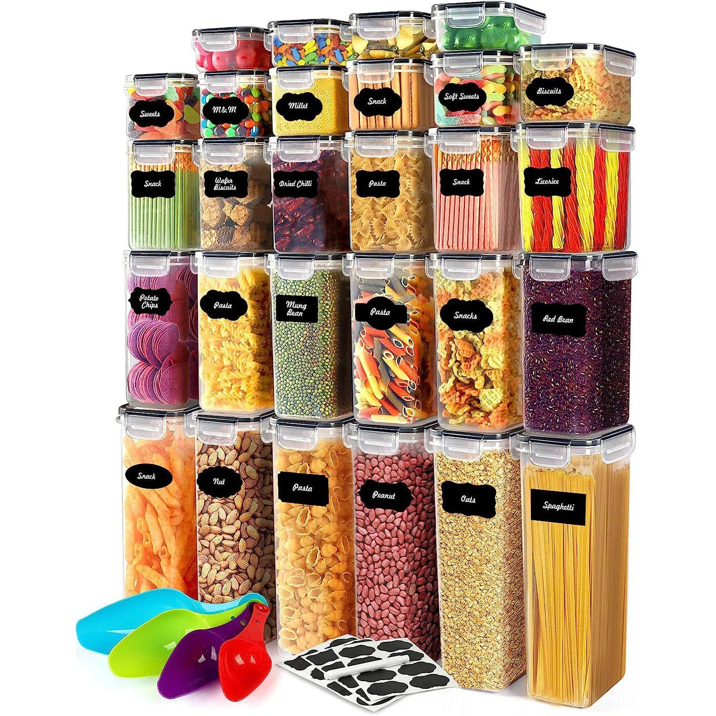 7pcs-set Home Kitchen Food Storage Box Food Rice Spices Cereal Candy Sealed Container Jar with 10stickers and Pen Storage Cans