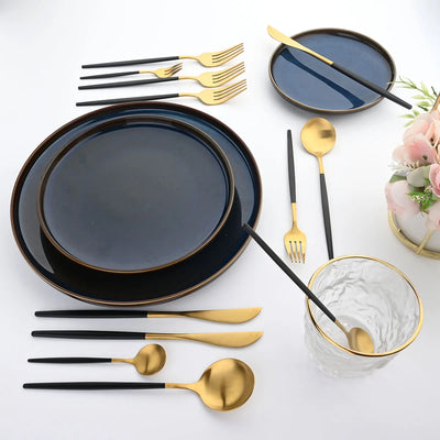 40Pcs Dinnerware Set Matte Gold Cutlery Set Stainless Steel Flatware Cake Fruit Fork Kitchen Knife Fork Spoon Tableware Set