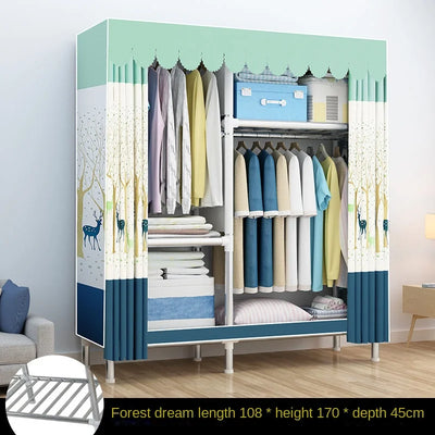 Simple Wardrobe Cloth Closet Furniture For Home Household Bedroom Assembly Cabinet Steel Pipe Reinforced Storage Rack Wardrobe