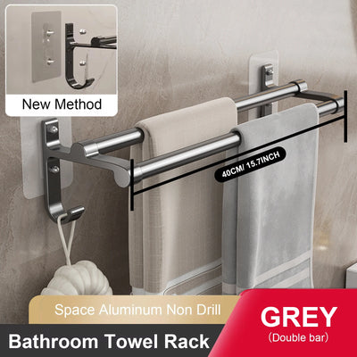 Bathroom Hand Towel Rack Towel Holder Wall Mount No Drill Mount 40/50cm Towel Bar Aluminium Double Bar 2 Tier