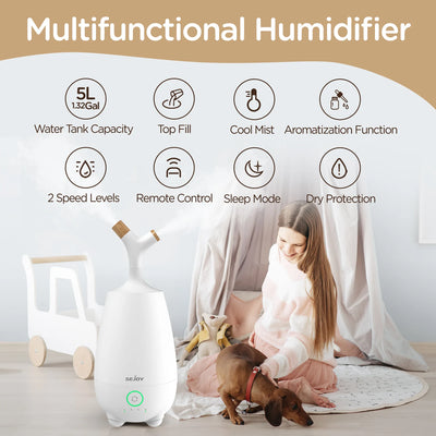 Sejoy Home Aromatherapy Air Humidifier Diffuser for Bedroom 5L Smart Ultrasonic Mist H2O Oil Diffuser Dual Spray Fogger