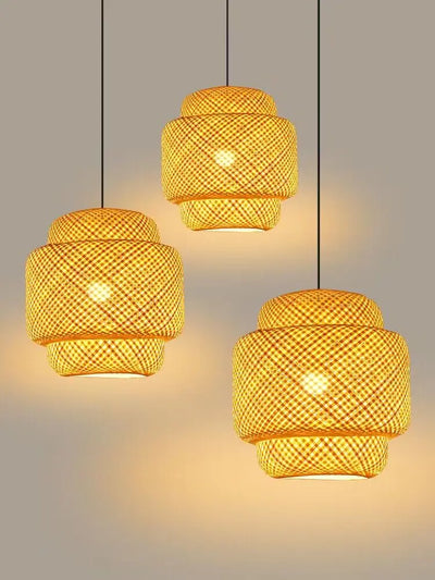 Bamboo Ceiling Pendant Lamp E27 Hand Knitted Chinese Style Weaving Hanging Chandelier Restaurant Home Decor Lighting Fixtures