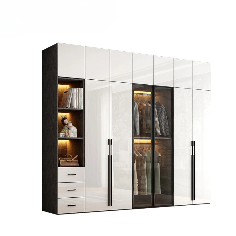 Modern minimalist light luxury high-gloss wardrobe bedroom swing door Nordic large wardrobe locker glass door  closet