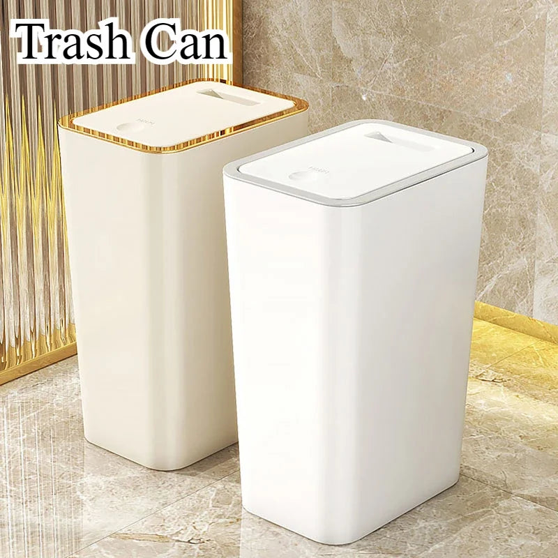 10/12L Slim Trash Can Nordic Covered Waterproof Large Capacity Dustbin One-Touch Lid for Bathroom Kitchen Living Room Bedroom