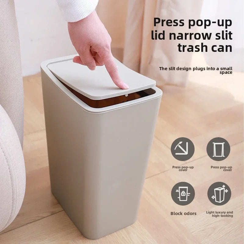 Bathroom Trash Can-8L Small Garbage Can with Press Top Lid for Toilet,Bedroom,Living Room – Plastic Wastebasket with Pop-up Lid