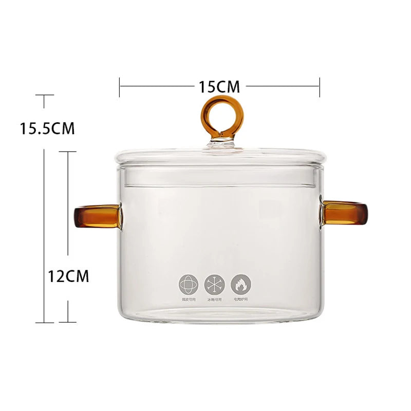 Glass Cooking Pot Transparent Kitchen Furniture Pot Heat Resistant Soup Stock Pots Binaural Handle Noodle Bowl Kitchen Cookware