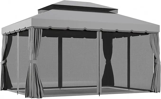 Patio Gazebo, Outdoor Gazebo Canopy Shelter with Netting and Curtains, Aluminum Frame for Garden, Lawn,