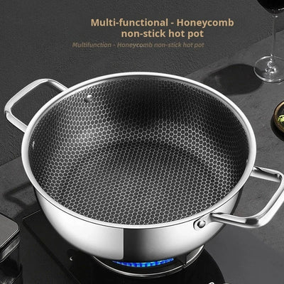 410 stainless steel honeycomb non-stick pot soup pot wok with lid household kitchen hot pot induction cooker gas stove universal