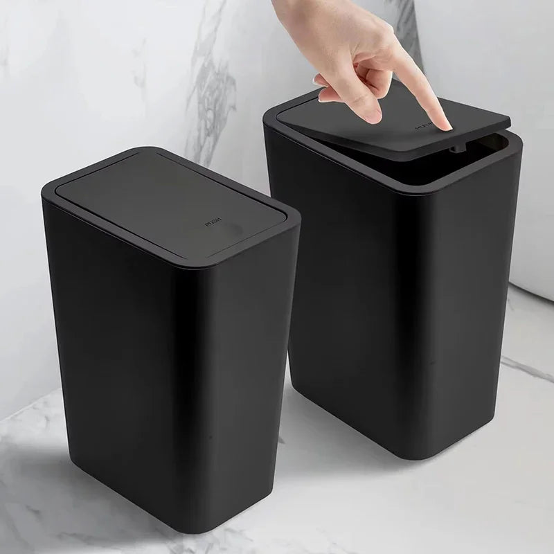 Trash Can with Lid Bathroom Kitchen Bedroom Living Room Plastic Trash Bin Space Saving Small Press Gap Garbage Bin Home Supplies