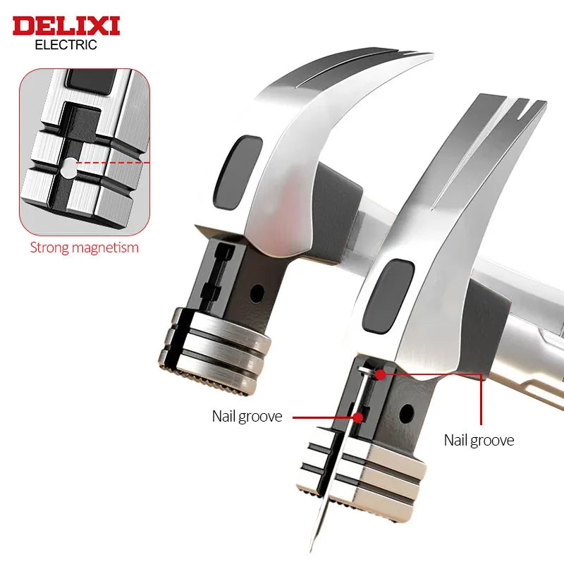 DELIXI ELECTRIC Hammer,High Carbon Steel Multifunction Non-slip Shockproof Hammer Hand Tool Magnetic Claw Hammer for Woodworking