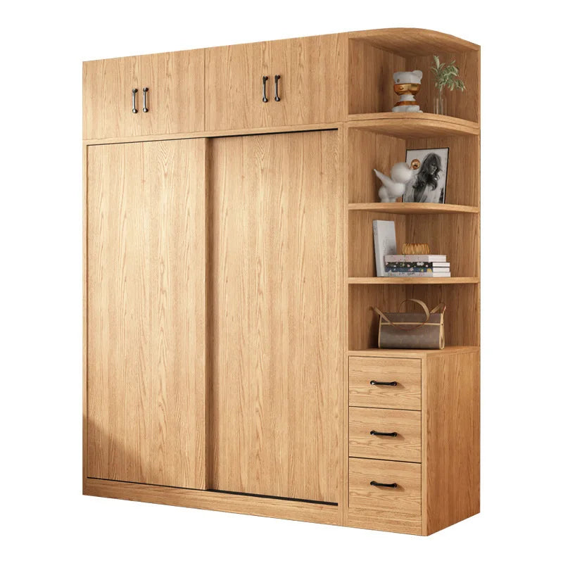 AOLIVIYA Wardrobe Household Bedroom Sliding Door Solid Wood Wardrobe Log Small Apartment Sliding Door Storage Cabinet Rental