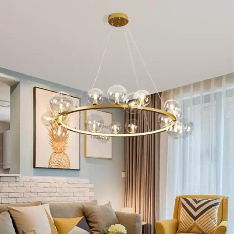 Home Indoor LED Glass Chandeliers G9 Pendand Hanging Lighting Fixture Living Room Restaurant Pendant Lamps Black Gold Suspension