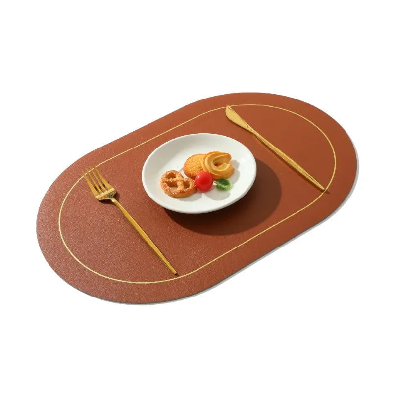 Leather Food Mat PVC Oil Proof Table Mat Hotel Home Dining Plate Coasters Anti Slip Bowl Mat Elliptical Insulation Placemat