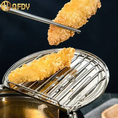 20 /24 /28cm Japanese Deep Frying Pot with a Thermometer and a Lid 304 Stainless Steel Kitchen Tempura Fryer Pan