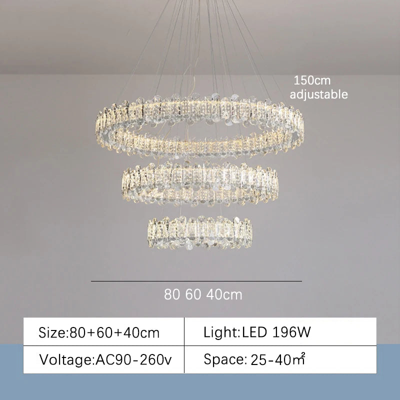 Modern House Villa Dining Living Room Chandelier Luxury Ring Crystal Pendant Lighs Interior Decoration Glossy Lighting Fixtures