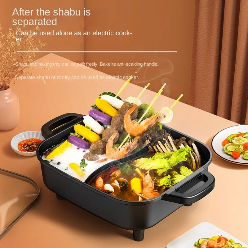 Multi-functional Korean Electric Grill Griddle for Home Use Smokeless Dual-Purpose Roasting and Grilling Hot Pot Barbecue Combo