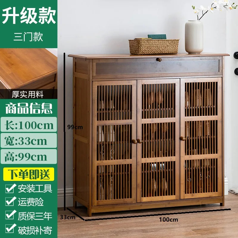 Household corridor door shoe cabinet living room multi-layer shoe rack small apartment bamboo solid wood dustproof shoe storage