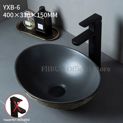 Ceramic Bathroom Vessel Sink Bowl Above Counter Art Single Sink Drain Lavatory Wash Hand Basin Household Countertop Wash Basin