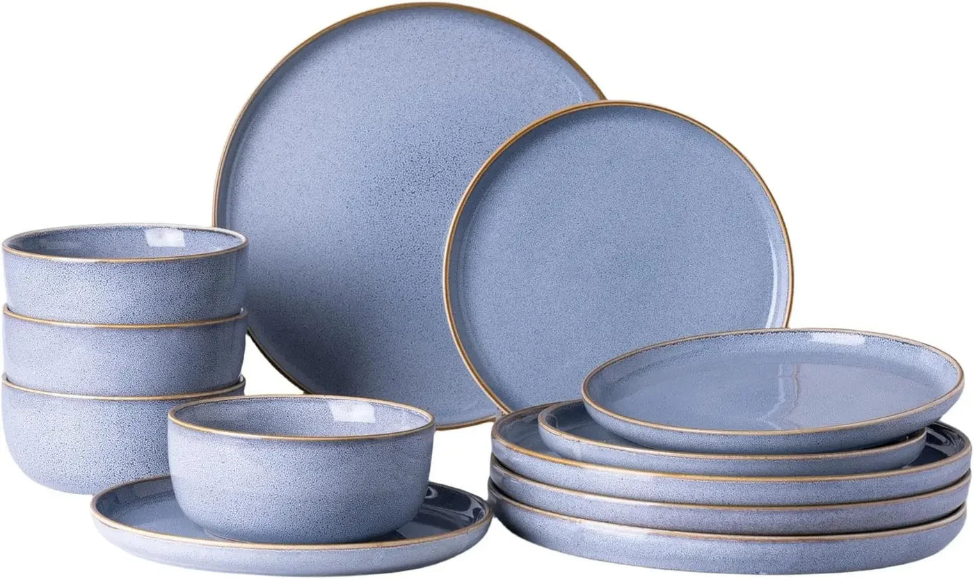 Ceramic Dinnerware Sets for 4, 12 Pieces Stoneware Plates and Bowls Sets, Chip and Scratch Resistant Dishe Set for Dinner,