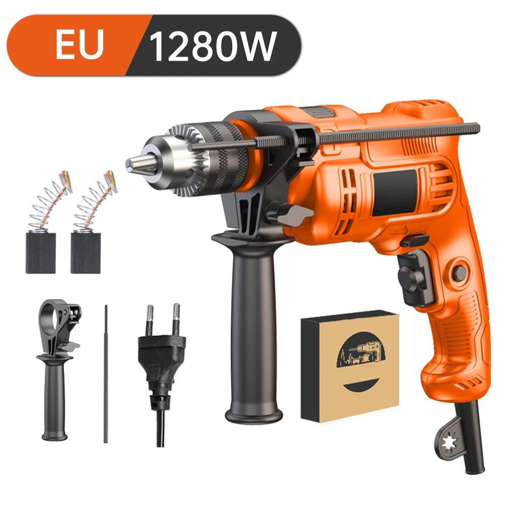 Impact Drill 1000W/1280W Multi-Function Electric Drill Strong Impact Drill Electric Hammer 3000Rpm Electric Hand Drill Tool Kit