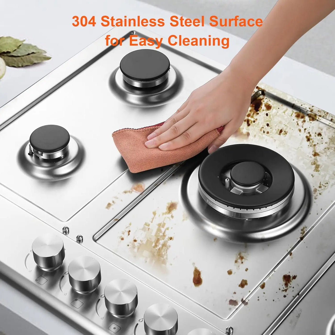 Stove Top with 5 High Efficiency Burners, Bulit-in Stainless Steel Gas Hob for Kitchen, NG/LPG Convertible Gas Stovetop, Thermoc