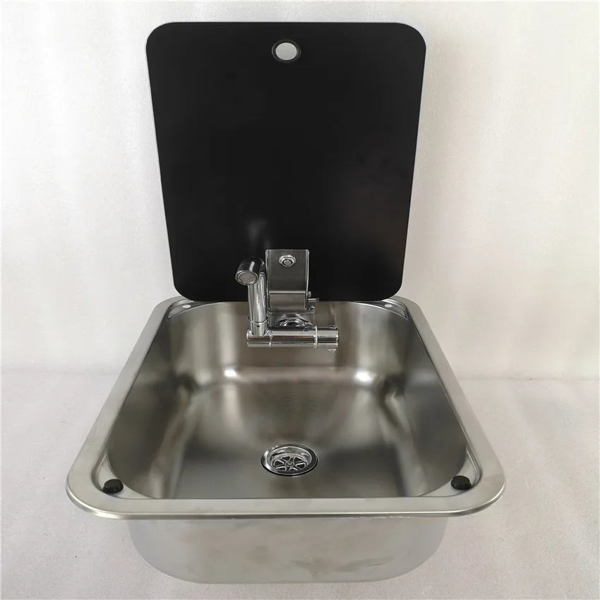 Stainless Steel Sink with Tempered Glass Lid 380*280*136mm GR-566B Boat Caravan