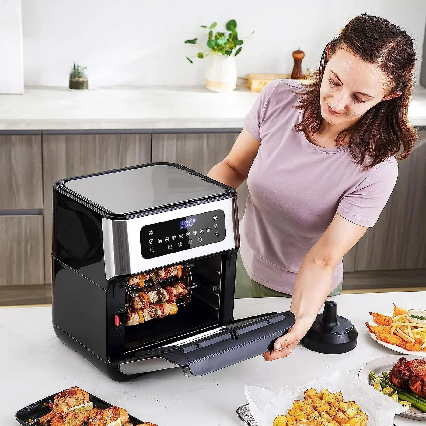 Nuwave Brio 15.5Qt Air Fryer Rotisserie Oven, X-Large Family Size, Powerful 1800W, 4 Rack Positions,Temp Controls