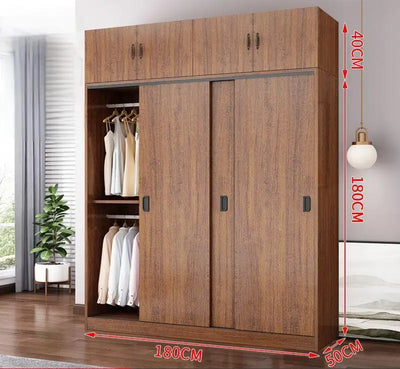 Household Bedroom Modern Simple Nordic Rental Room Simple Assembly Solid Wood Sliding Door  Large Wardrobe