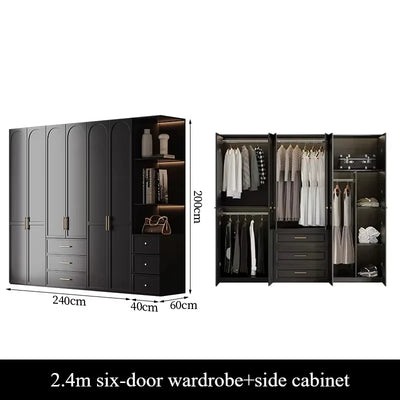 French Retro Style Black Wardrobes Storage Multilayer Cabinet Open Closets Wardrobes Bedroom Drawers Rangement Chambre Furniture