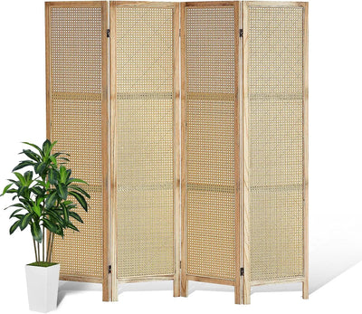 6 Panel Room Divider Wall, 5.6 Ft Tall Rattan Room Divider, Foldable Wood Room Divider, Folding Privacy Screens, Freestanding