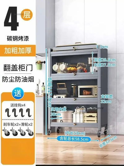 Multifunction Storage Cabinet Nordic Carbon Steel Kitchen Cabinets Home Multi-layer Microwave Oven Floor Rack with Flip Door H