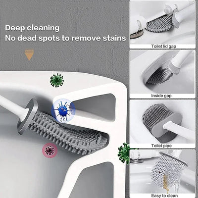 Hanging Silicone Toilet Brush Cleaner with Long Handle Flexible Cleaner Bathroom Brush Quick Drying Holder Bathroom Accessories