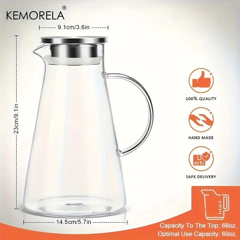 Water Jug Transparent Heat-Resistant Glass Cold Water Kettle And Cups Water Pot With Handle Large Capacity Office Household Jug