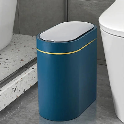 7L Blue Automatic Bathroom Trash Can with Lid Touchless Small Trash Can Motion Sensor Waterproof Garbage Can for Kitchen