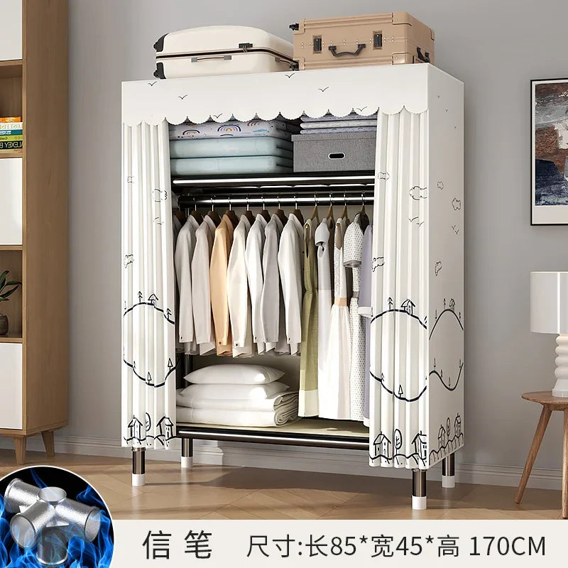 Durable Alloy Steel Wardrobe  HighCapacity Closet with Polyester Taffeta, Easy Clean Bedroom Storage, Clothing Organizer