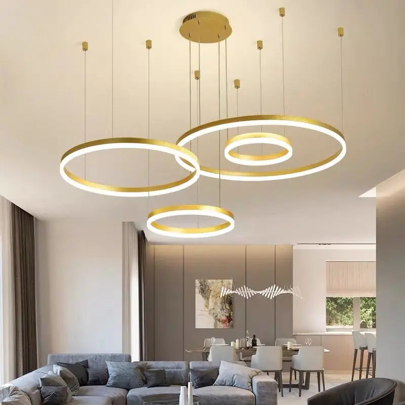 Gold Ring LED Hanging Lamp Acrylic Chandelier Modern Minimalist Style Pendant Light for Home Living Room Restaurant Decoration