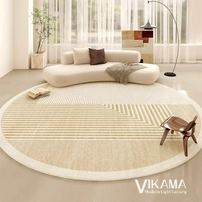 VIKAMA circular cream style light luxury carpet living room bedroom minimalist beige lines home decoration washable floor mat