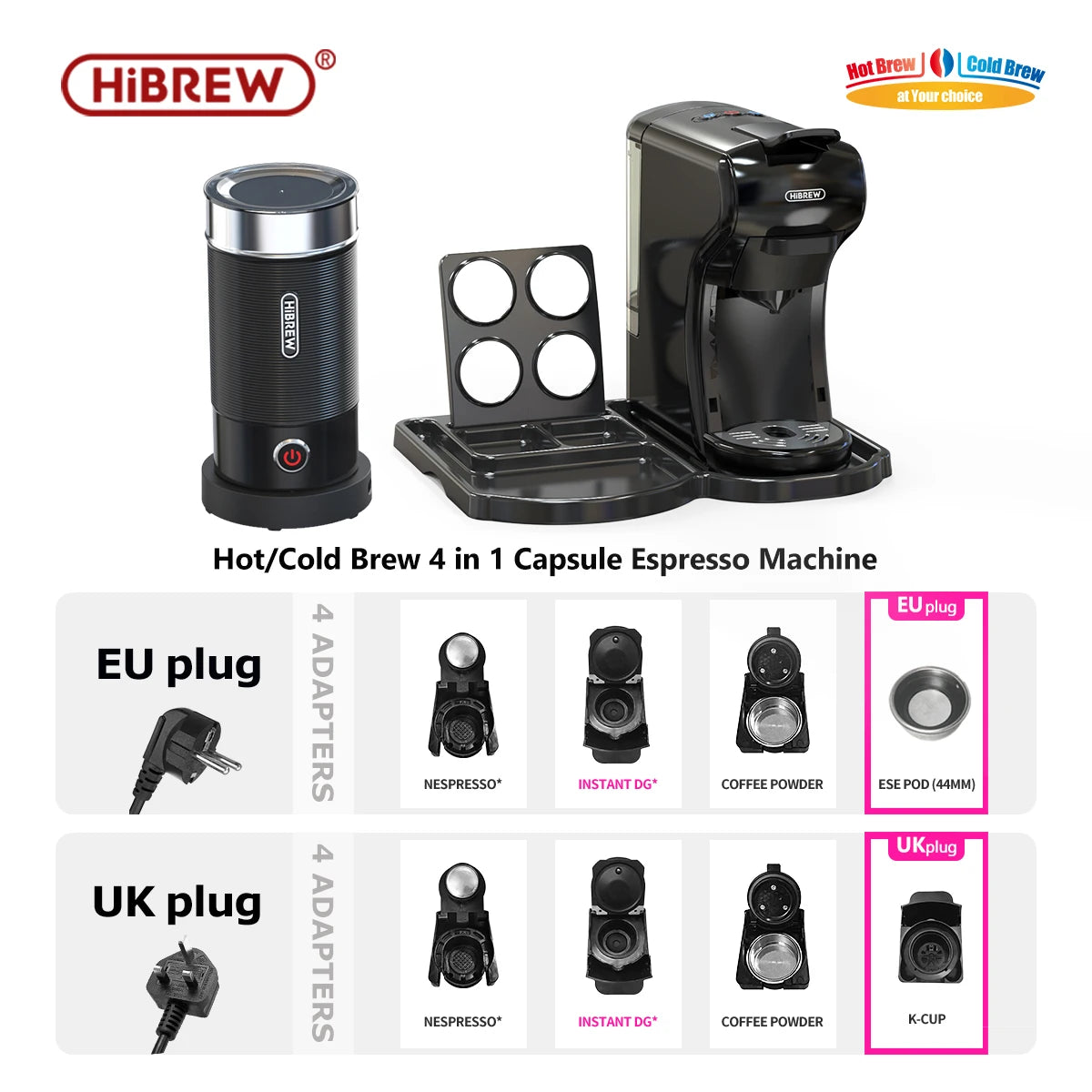 HiBREW Coffee Machine 19 Bar 4in1 Hot & Cold Multiple Capsule Espresso Cafetera Pod Coffee Maker Dolce Milk Nexpresso Powder H1A