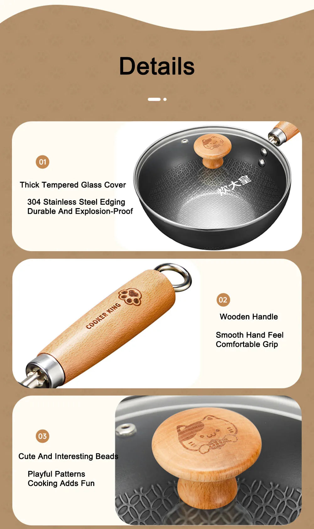 COOKER KING Small Iron Skillet Frying Pan Household Uncoated Flat Bottom Non-Stick Pan Auxiliary Food Pan One Person Food Induct