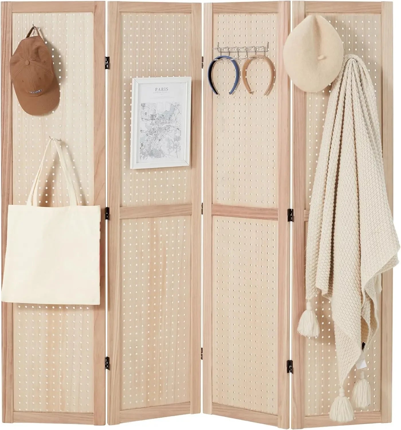 Panel Pegboard Display 5 Ft Folding Privacy Screen Wood Room Divider Portable Freestanding No Assemble Required.free Shipping