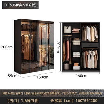 Solid wood wardrobe, bedroom home glass door L-shaped modern light luxury corner cloakroom storage cabinet combination wardrobe