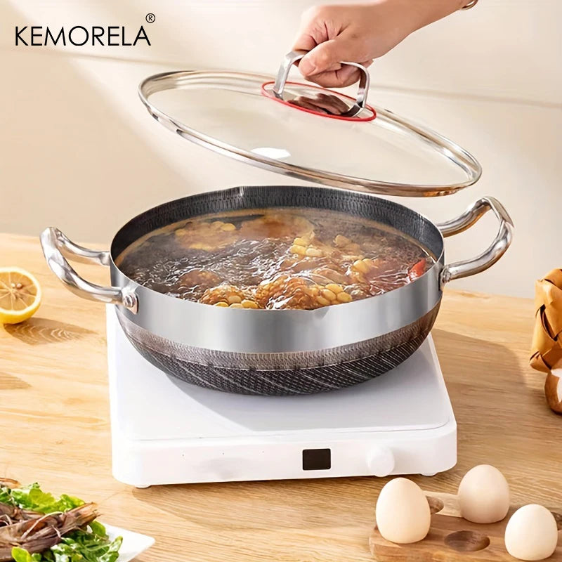 26/28/30CM Frying Pan Hot Pot Stainless Steel Non Stick Pan Honeycomb Soup Pot Bottom With Lid Induction Cooker Gas Stoves