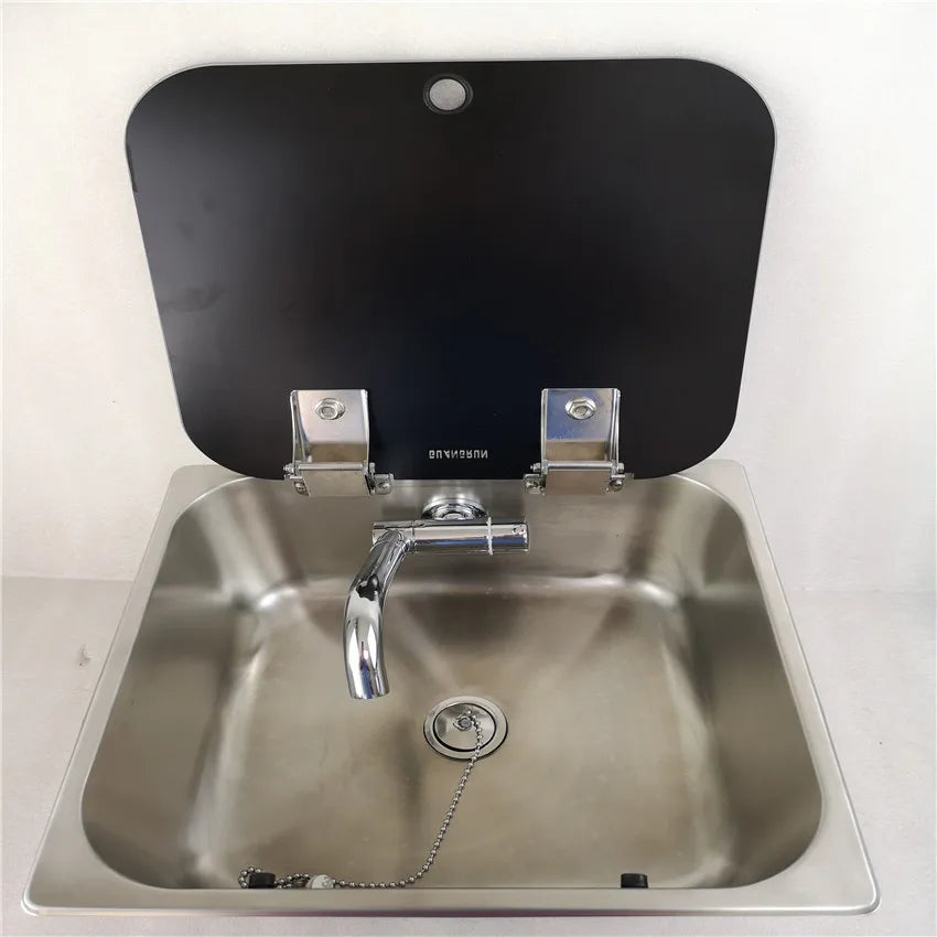 Stainless Steel Sink with Tempered Glass Lid 350*320*150mm GR-23150B Boat Caravan RV