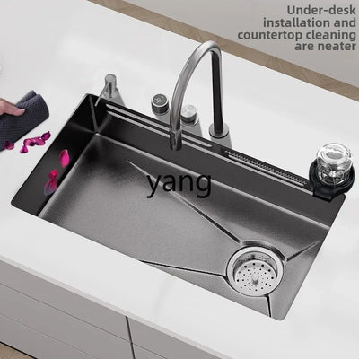 YJQ kitchen sink large single slot embossed small rice waterfall handmade stainless steel vegetable basin under the counter