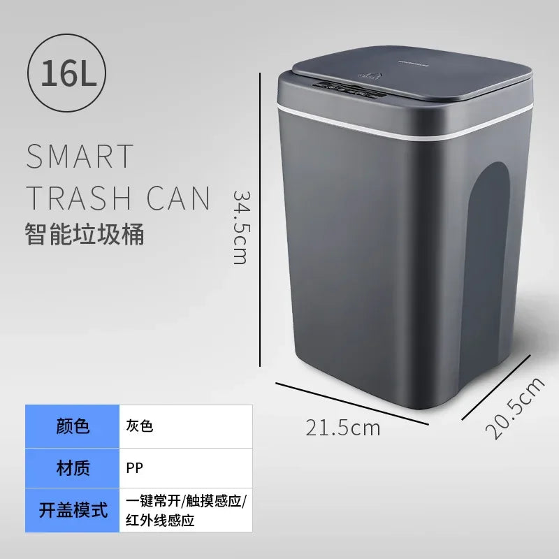 16L Smart Trash Can Automatic Sensor Dustbin Electric Waste Bin Waterproof Wastebasket For Kitchen Bathroom Recycling Trash