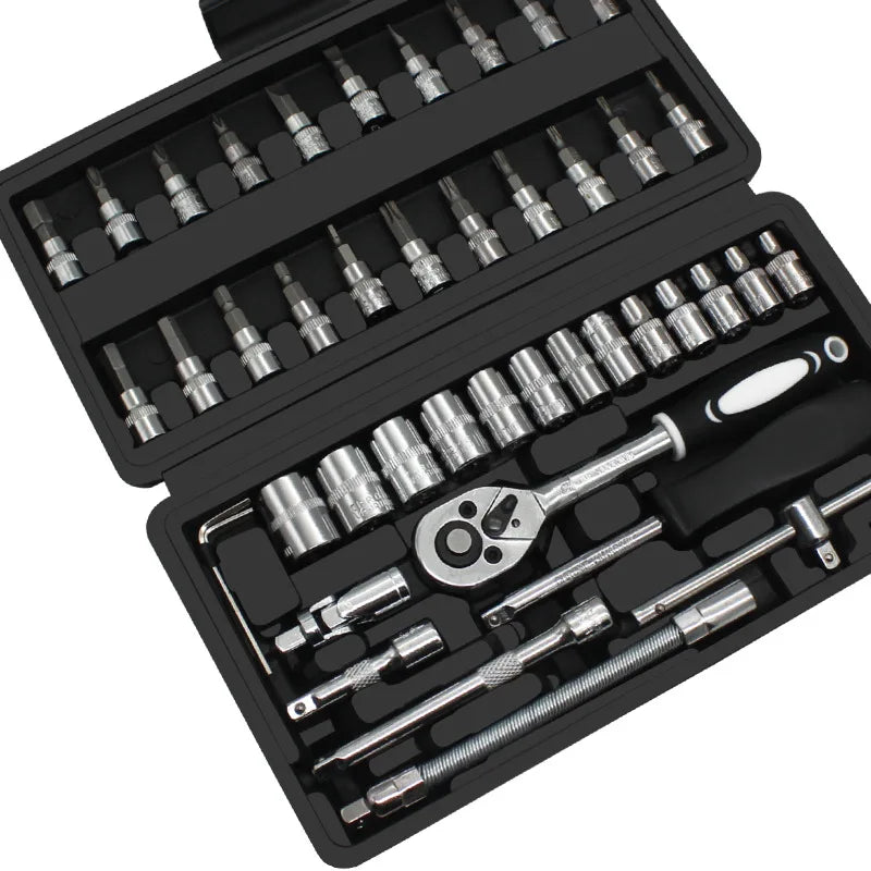 Socket Set 46 Piece Quick Ratchet Sleeve Professional Repair Wrenches Repair Screwdriver Combination Tool Kit for Mechanics